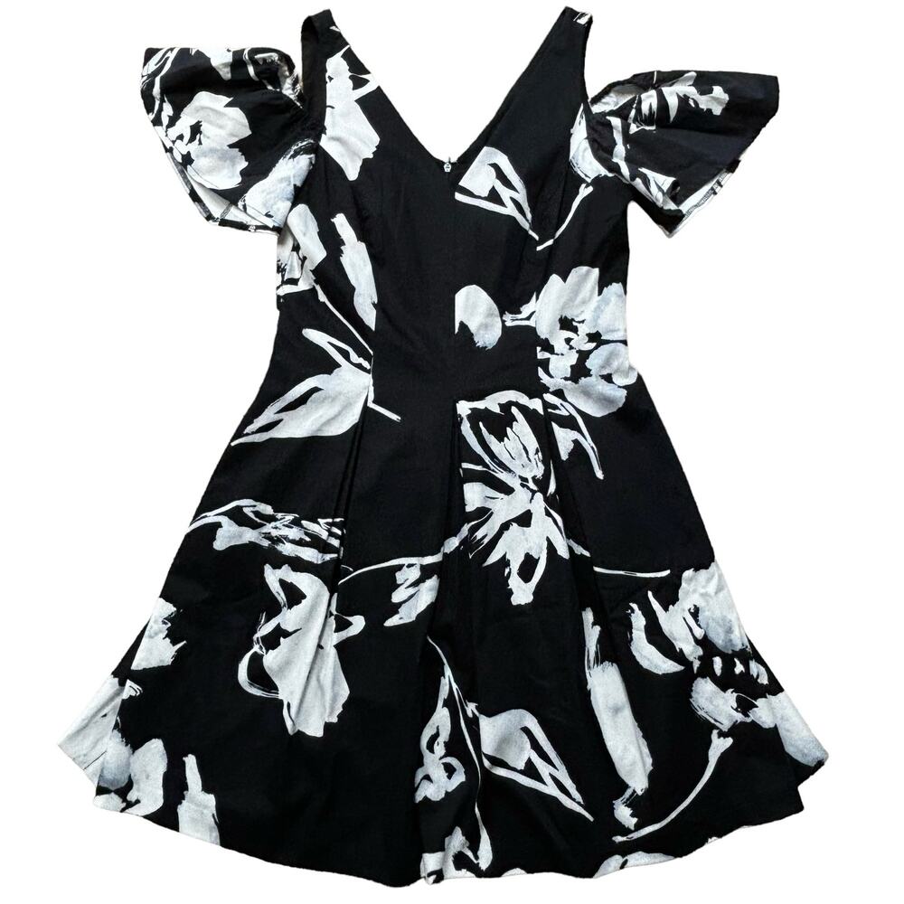 RALPH LAUREN Black & White Floral Fit Flare Dress Pockets Size 6 - Picture 2 of 10